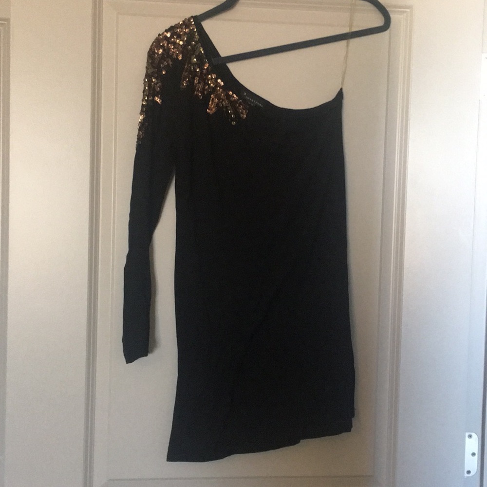 Black one shoulder mini dress with sequins